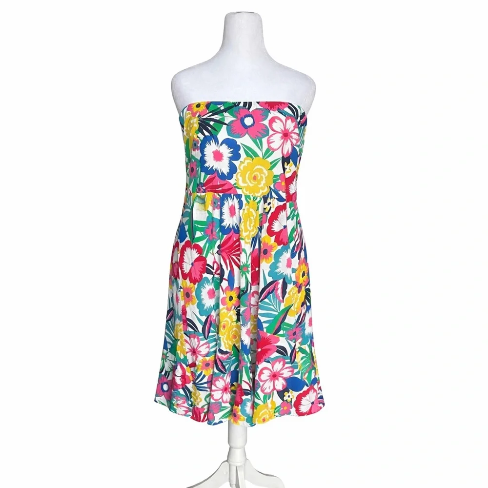 Boden Lilah Multiway Dress 12 Tropical Bloom Floral Smocked Bandeau Halter Midi